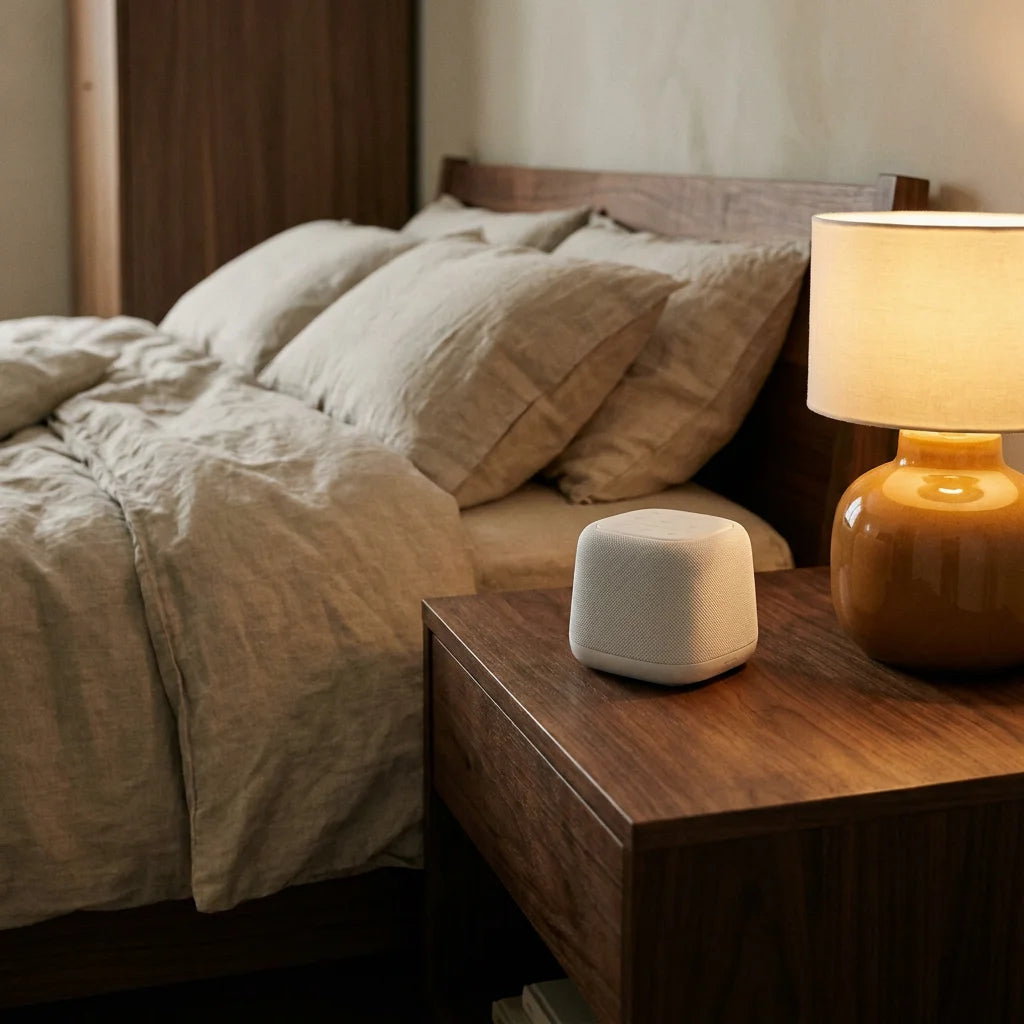 Velnox White Noise Machine bedside lifestyle