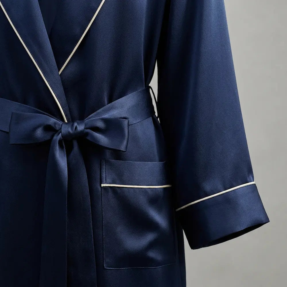 Velnox 22-Momme Silk Robe — Midnight Navy