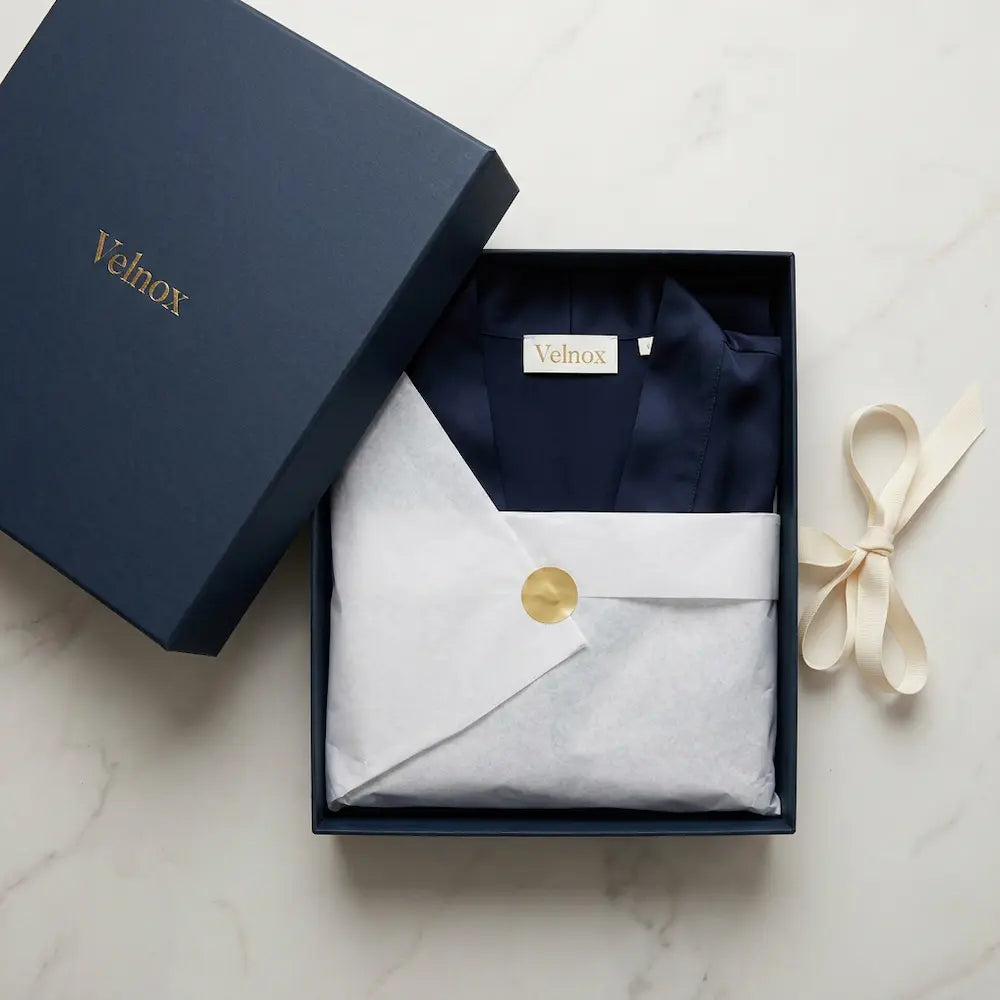 Velnox 22-Momme Silk Robe — Midnight Navy